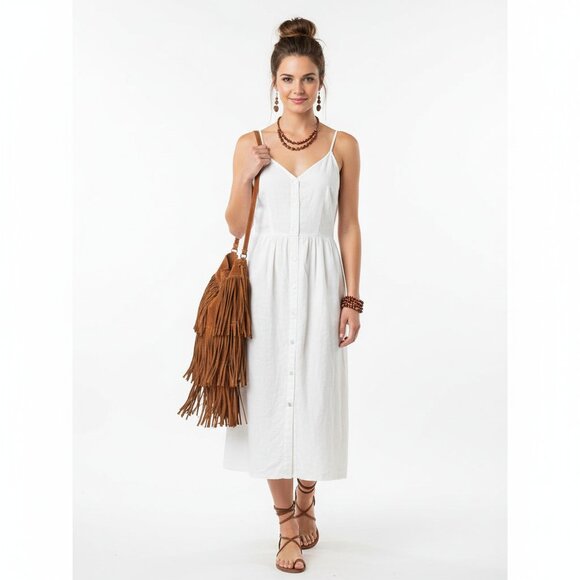 Linen Blend White Sleeveless Button Front Midi Dress From A New Day S - Picture 6 of 6